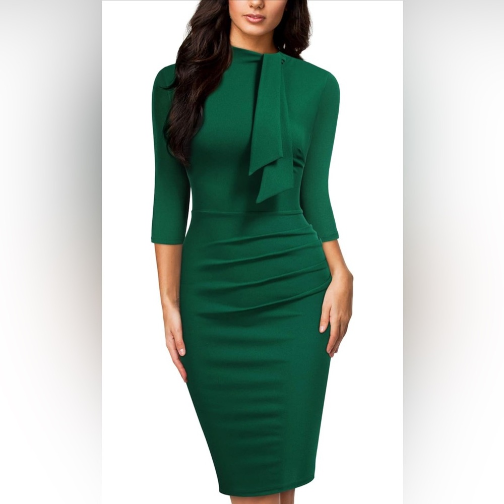 Miusol Women's Retro Half Collar Ruffle 2/3 Sleeve Cocktail Pencil Dress